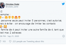 Quebec 보건복지부 장관 이모티콘을 사용해 모임 규정 설명